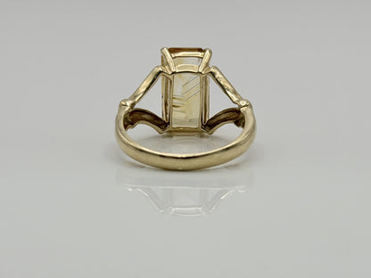 Vintage 14K Yellow Gold Citrine Ring, Large Rectangular Citrine Statement Ring