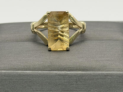 Vintage 14K Yellow Gold Citrine Ring, Large Rectangular Citrine Statement Ring