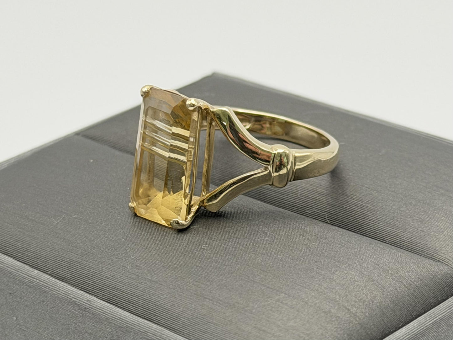 Vintage 14K Yellow Gold Citrine Ring, Large Rectangular Citrine Statement Ring
