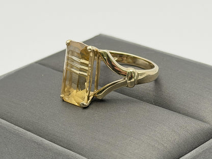 Vintage 14K Yellow Gold Citrine Ring, Large Rectangular Citrine Statement Ring