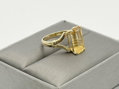 Vintage 14K Yellow Gold Citrine Ring, Large Rectangular Citrine Statement Ring