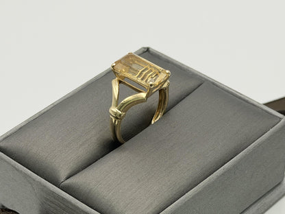 Vintage 14K Yellow Gold Citrine Ring, Large Rectangular Citrine Statement Ring