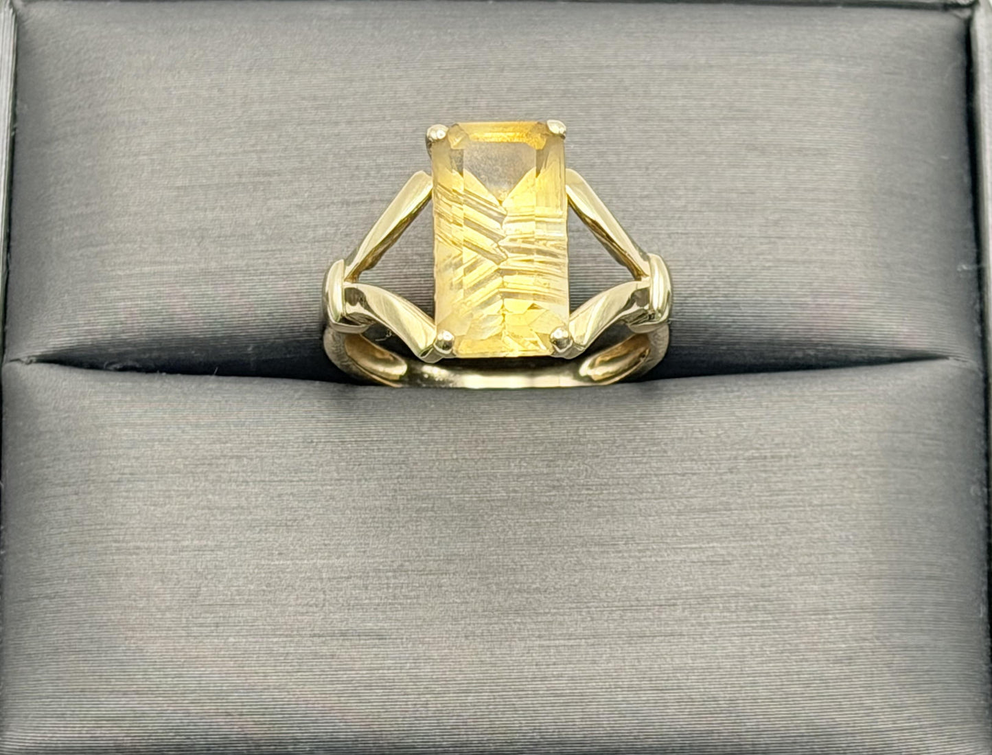Vintage 14K Yellow Gold Citrine Ring, Large Rectangular Citrine Statement Ring