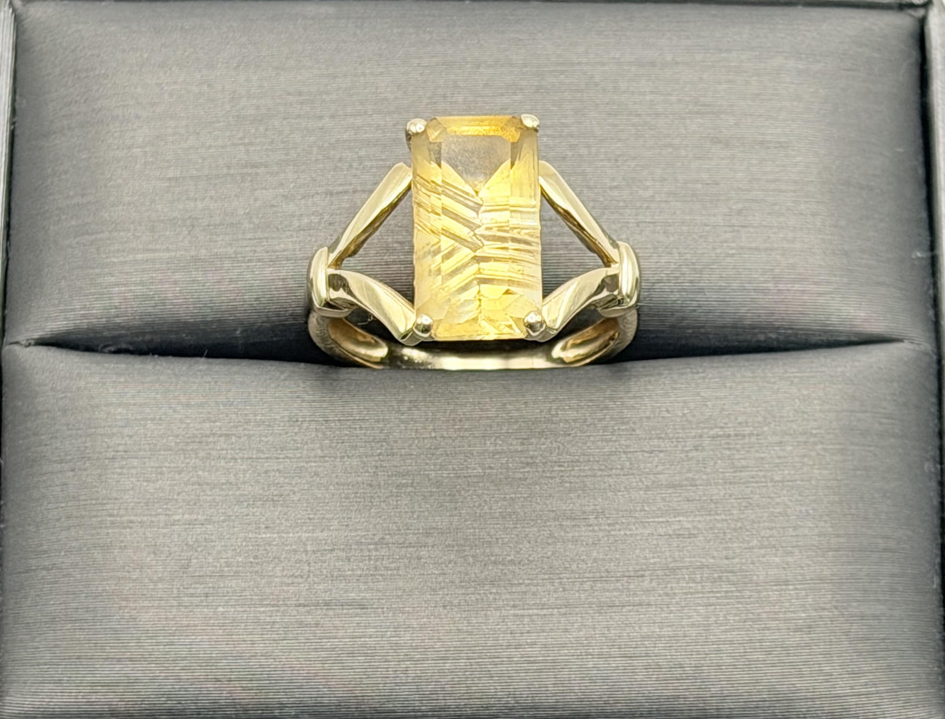 Vintage 14K Yellow Gold Citrine Ring, Large Rectangular Citrine Statement Ring