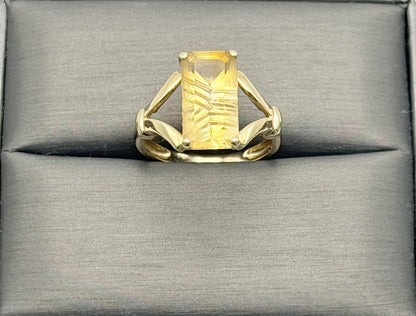 Vintage 14K Yellow Gold Citrine Ring, Large Rectangular Citrine Statement Ring