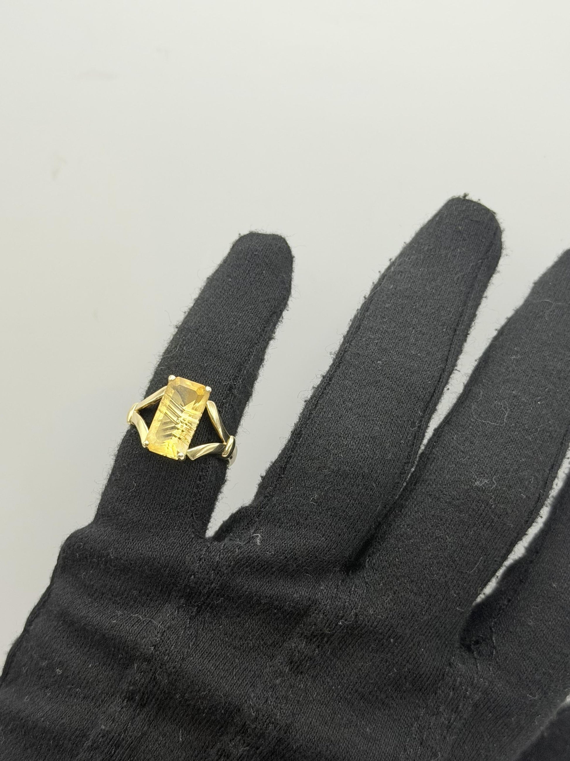 Vintage 14K Yellow Gold Citrine Ring, Large Rectangular Citrine Statement Ring