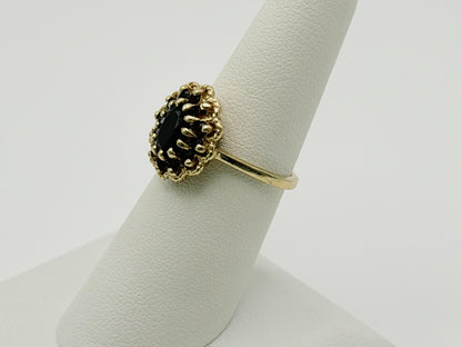 Vintage 14K Yellow Gold Garnet Cluster Ring.Oval Garnet Halo Statement Ring