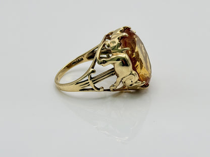 Vintage 10K Yellow Gold Large Oval Citrine Ring.Ornate Statement Cocktail Ring.