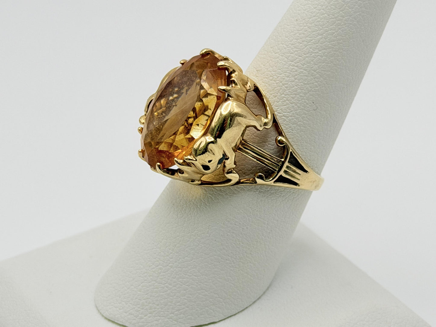 Vintage 10K Yellow Gold Large Oval Citrine Ring.Ornate Statement Cocktail Ring.