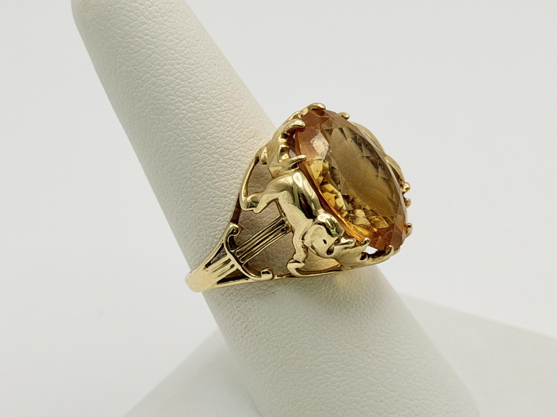 Vintage 10K Yellow Gold Large Oval Citrine Ring.Ornate Statement Cocktail Ring.