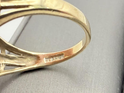 Vintage 10K Yellow Gold Large Oval Citrine Ring.Ornate Statement Cocktail Ring.