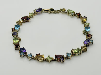 10k Yellow Gold Multi-Stone Tennis Bracelet 7"