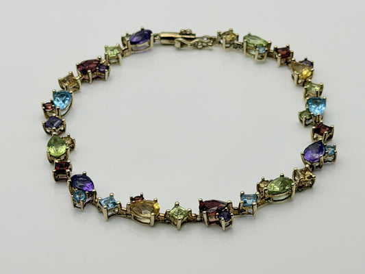 10k Yellow Gold Multi-Stone Tennis Bracelet 7"