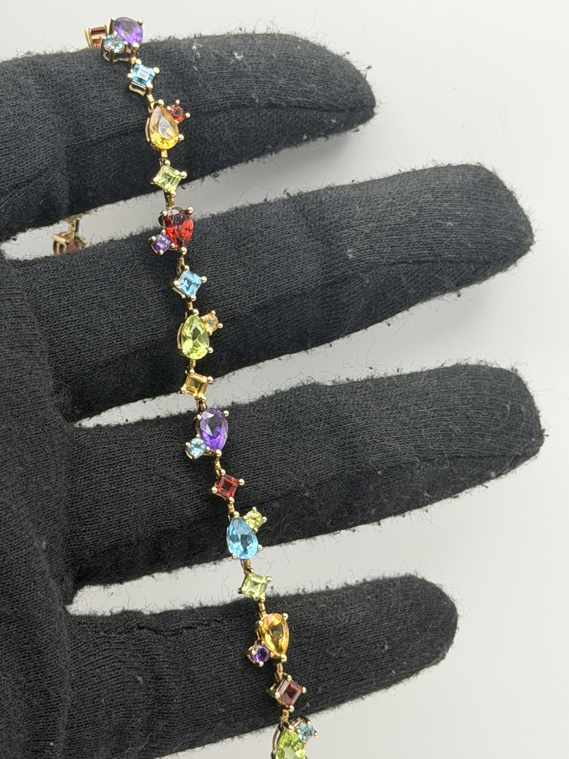 10k Yellow Gold Multi-Stone Tennis Bracelet 7"
