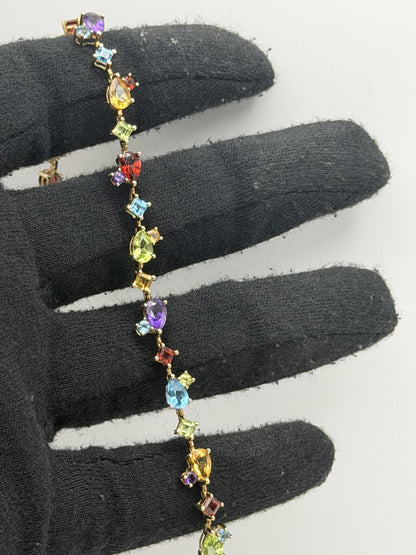10k Yellow Gold Multi-Stone Tennis Bracelet 7"