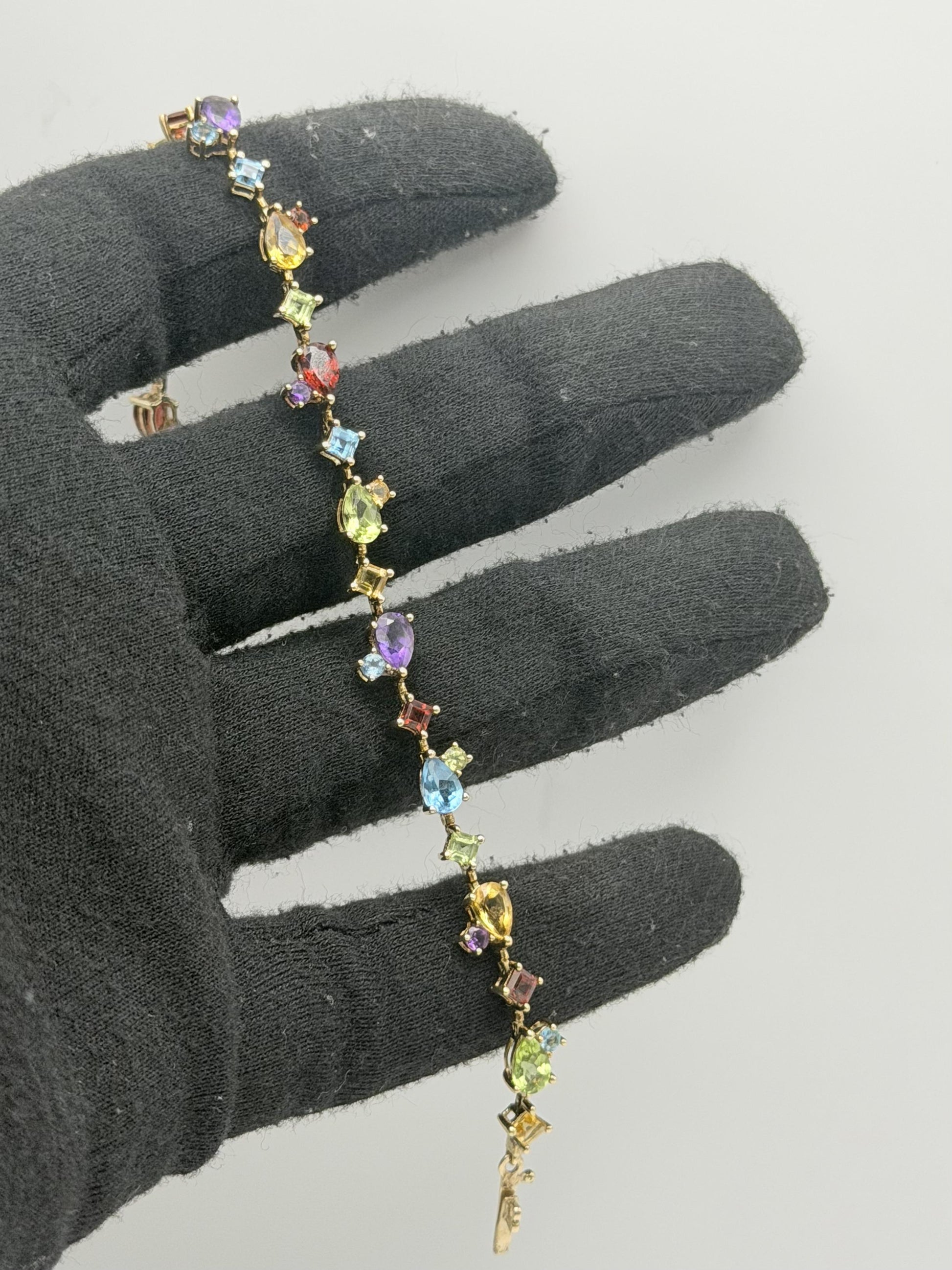 10k Yellow Gold Multi-Stone Tennis Bracelet 7"