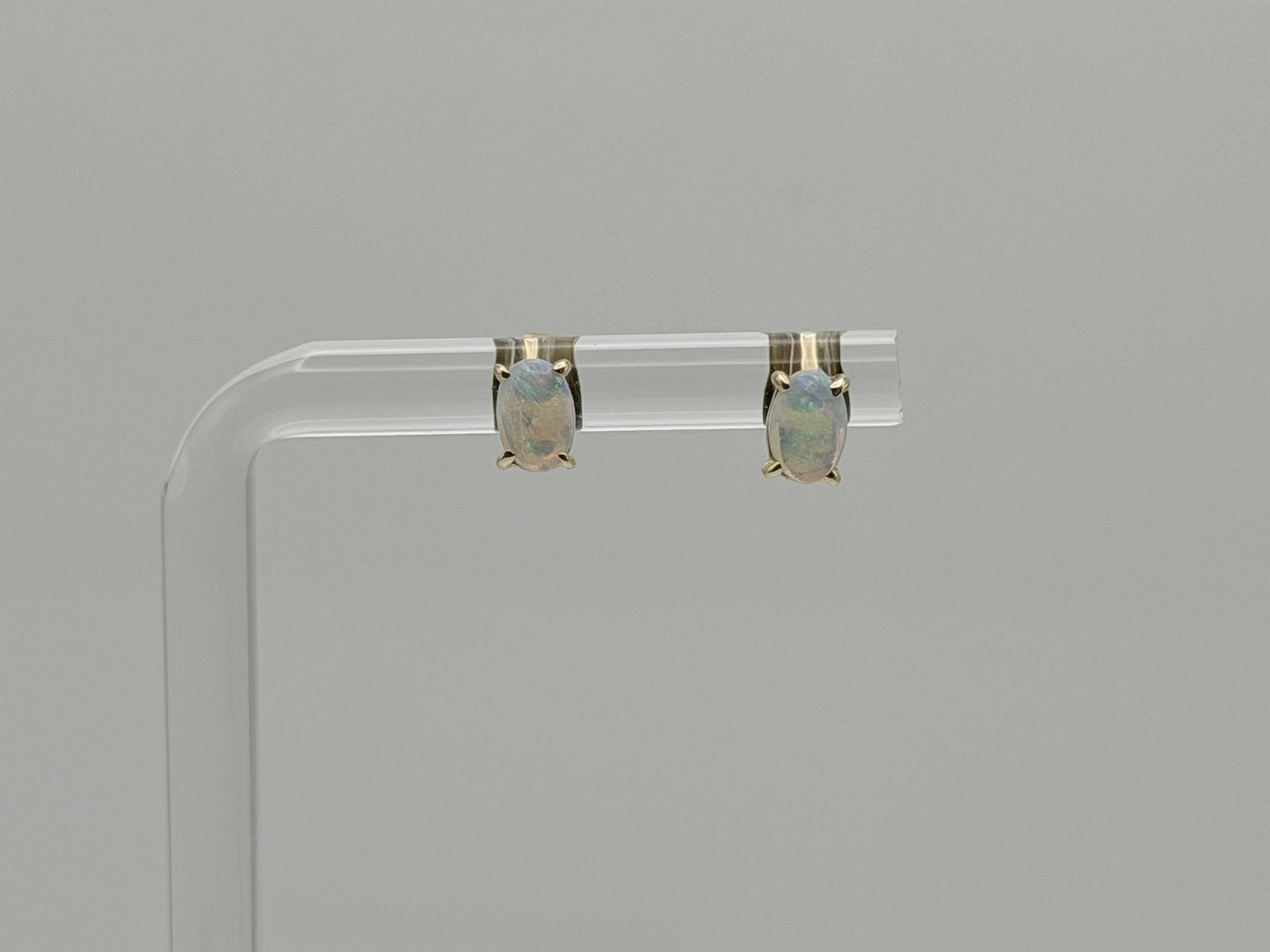 Vintage 14K Gold Opal Stud Earrings, Oval Opal Earrings