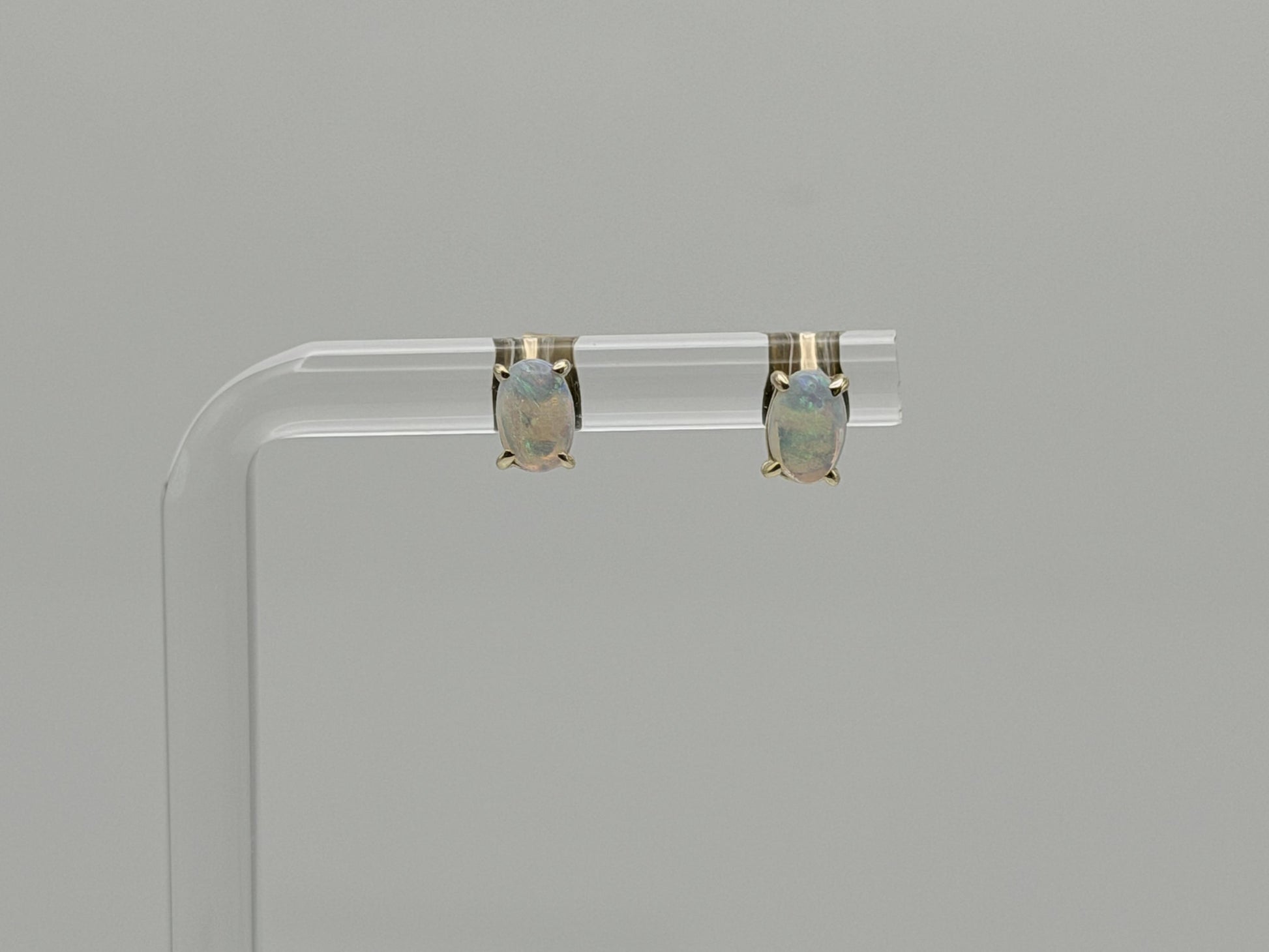 Vintage 14K Gold Opal Stud Earrings, Oval Opal Earrings