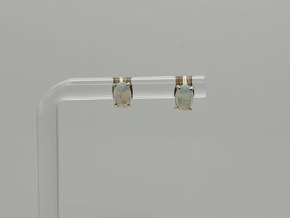 Vintage 14K Gold Opal Stud Earrings, Oval Opal Earrings