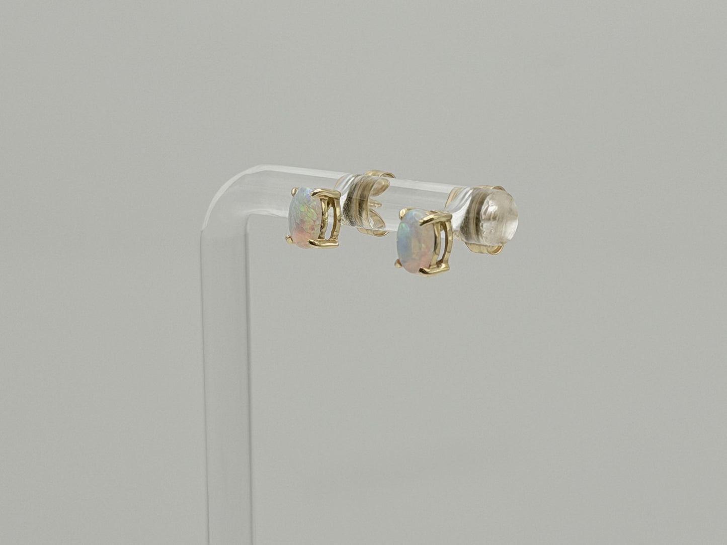 Vintage 14K Gold Opal Stud Earrings, Oval Opal Earrings