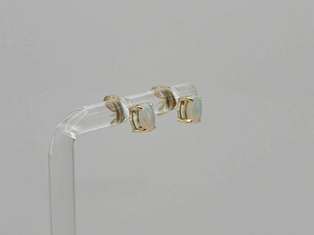 Vintage 14K Gold Opal Stud Earrings, Oval Opal Earrings