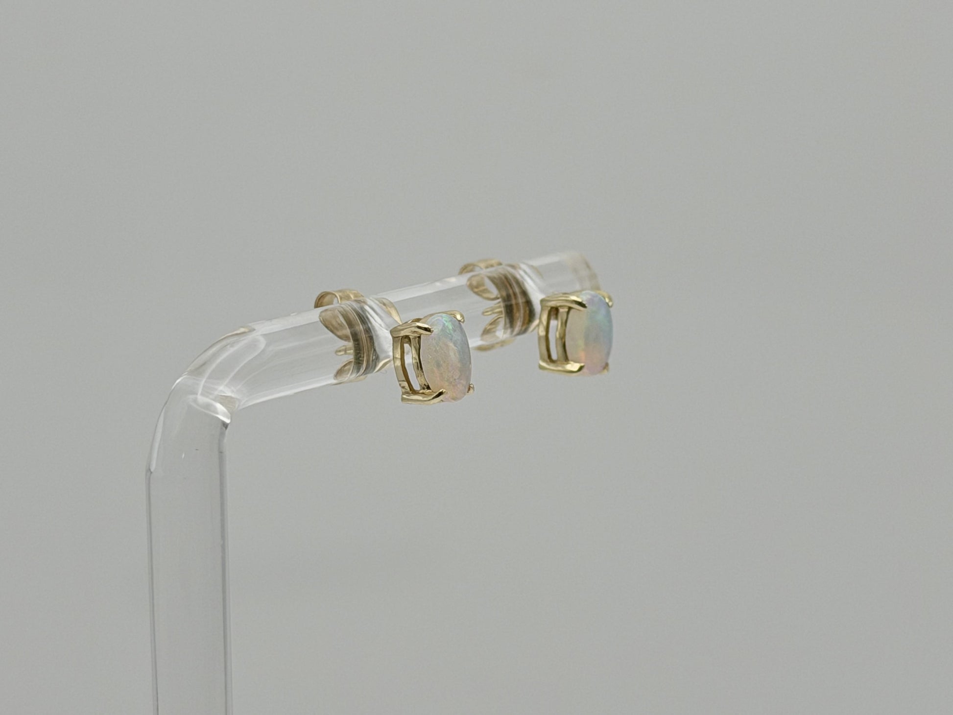 Vintage 14K Gold Opal Stud Earrings, Oval Opal Earrings
