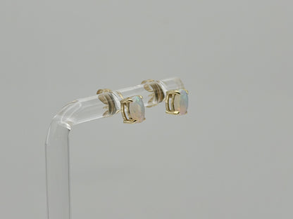 Vintage 14K Gold Opal Stud Earrings, Oval Opal Earrings