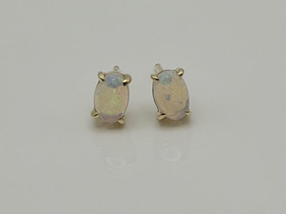 Vintage 14K Gold Opal Stud Earrings, Oval Opal Earrings