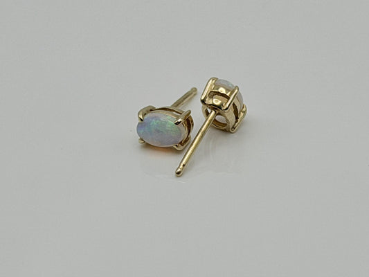 Vintage 14K Gold Opal Stud Earrings, Oval Opal Earrings