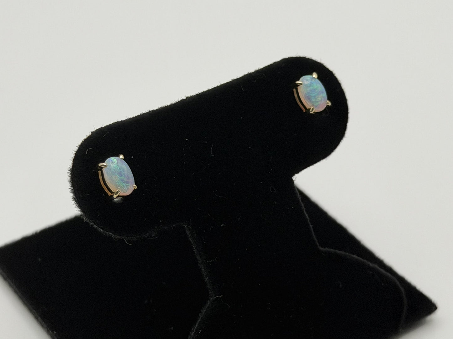 Vintage 14K Gold Opal Stud Earrings, Oval Opal Earrings