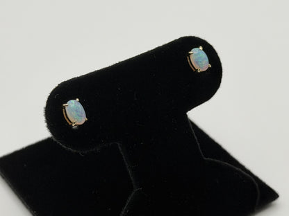 Vintage 14K Gold Opal Stud Earrings, Oval Opal Earrings
