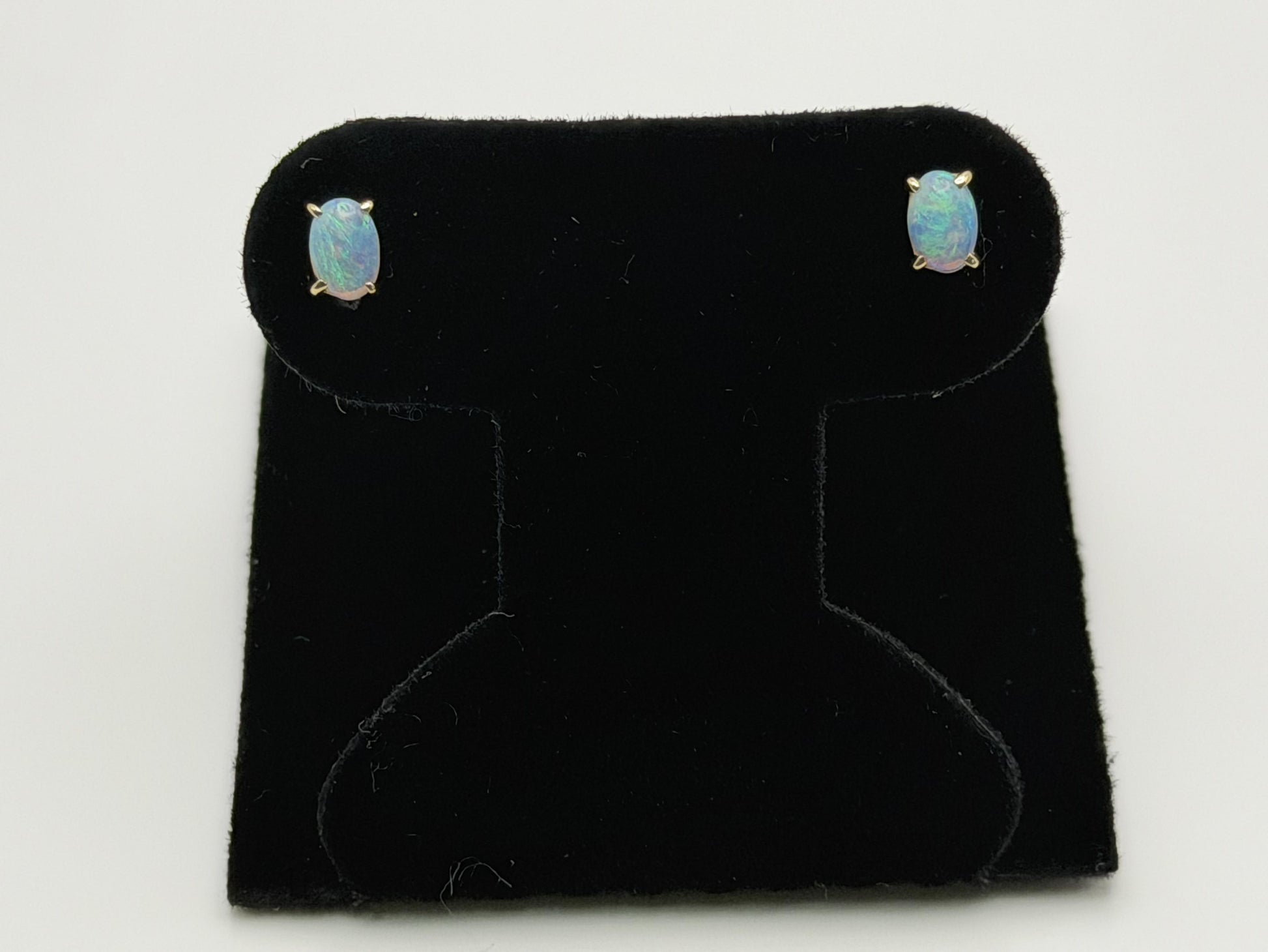 Vintage 14K Gold Opal Stud Earrings, Oval Opal Earrings