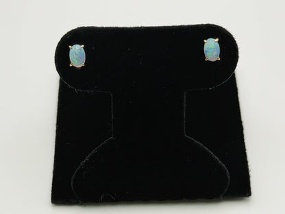 Vintage 14K Gold Opal Stud Earrings, Oval Opal Earrings