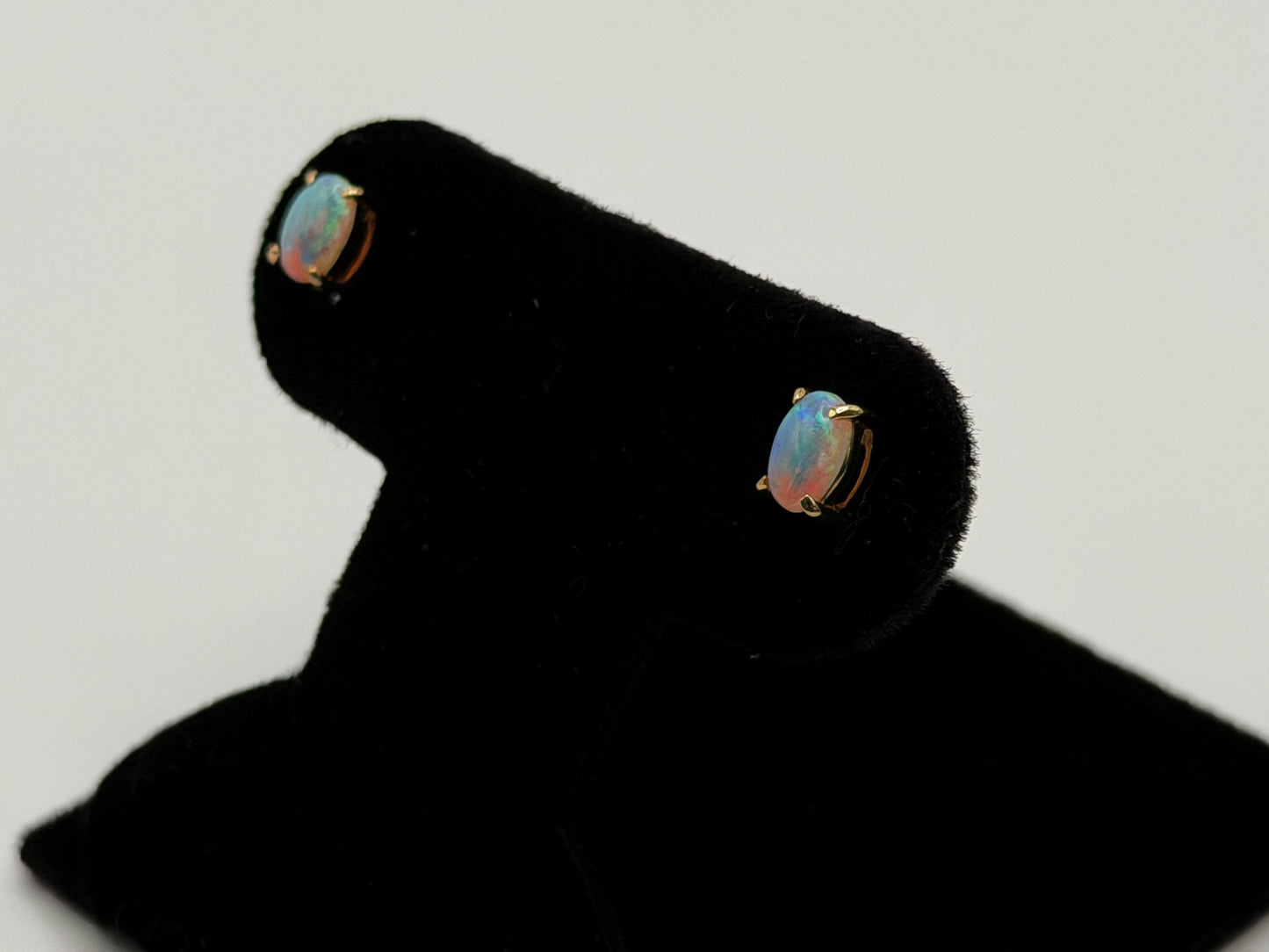 Vintage 14K Gold Opal Stud Earrings, Oval Opal Earrings