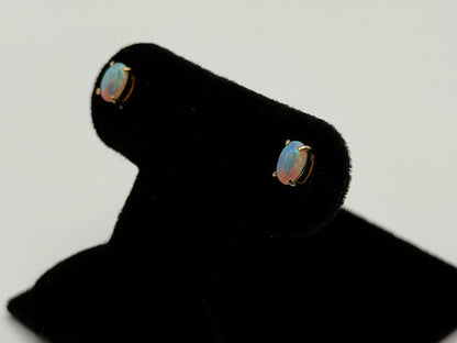 Vintage 14K Gold Opal Stud Earrings, Oval Opal Earrings
