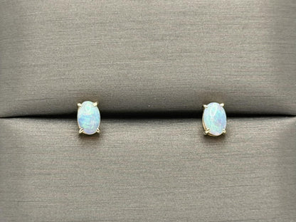 Vintage 14K Gold Opal Stud Earrings, Oval Opal Earrings