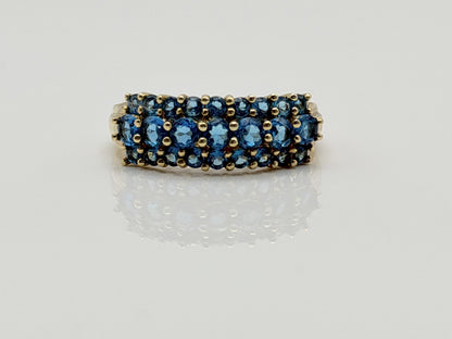 14k Vintage Yellow Gold Blue Glass Cluster Ring Cocktail Band.