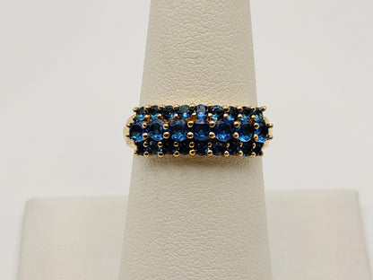 14k Vintage Yellow Gold Blue Glass Cluster Ring Cocktail Band.