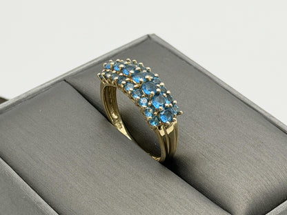 14k Vintage Yellow Gold Blue Glass Cluster Ring Cocktail Band.