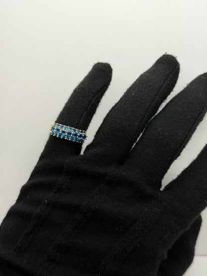 14k Vintage Yellow Gold Blue Glass Cluster Ring Cocktail Band.