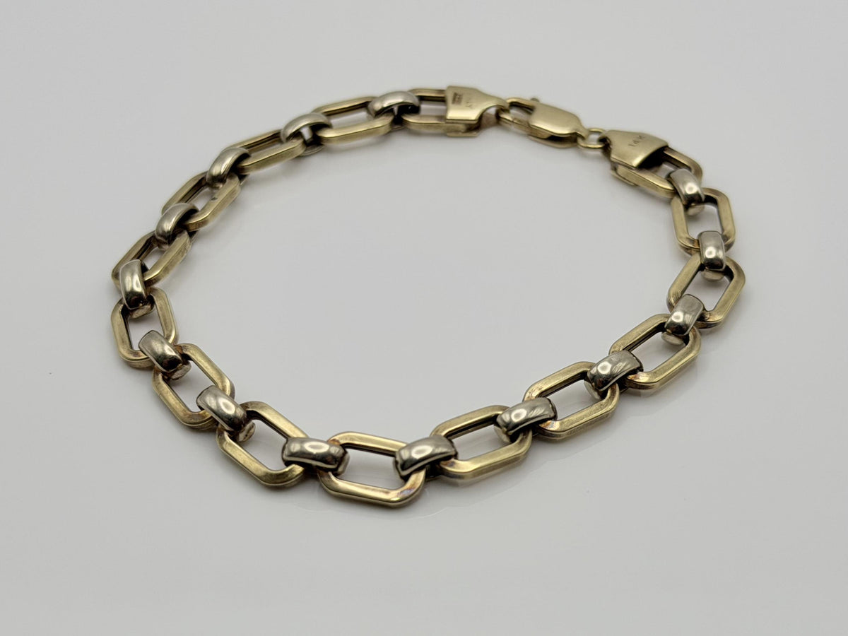 Vintage 14K Yellow Gold Paperclip Link Bracelet, 7 Inch Wide Gold Bracelet