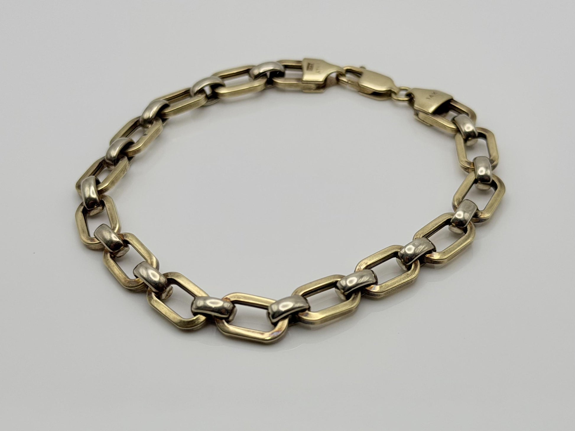 Vintage 14K Yellow Gold Paperclip Link Bracelet, 7 Inch Wide Gold Bracelet