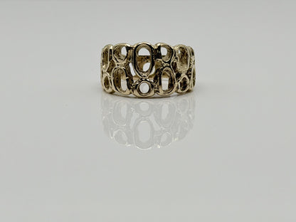 Vintage 18K Yellow Gold Openwork Ring.Wide Organic Circle Band.Statement Ring.
