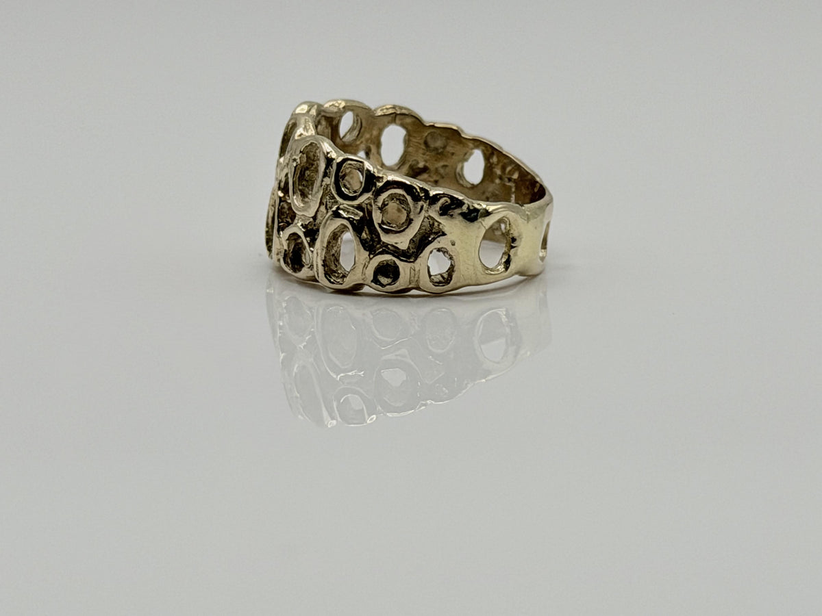 Vintage 18K Yellow Gold Openwork Ring.Wide Organic Circle Band.Statement Ring.