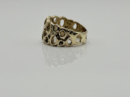 Vintage 18K Yellow Gold Openwork Ring.Wide Organic Circle Band.Statement Ring.