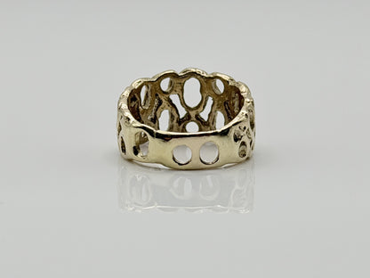 Vintage 18K Yellow Gold Openwork Ring.Wide Organic Circle Band.Statement Ring.