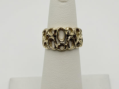 Vintage 18K Yellow Gold Openwork Ring.Wide Organic Circle Band.Statement Ring.