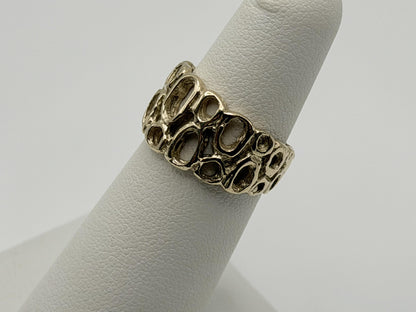 Vintage 18K Yellow Gold Openwork Ring.Wide Organic Circle Band.Statement Ring.