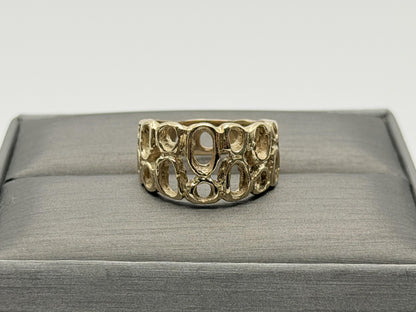 Vintage 18K Yellow Gold Openwork Ring.Wide Organic Circle Band.Statement Ring.