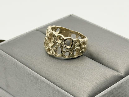Vintage 18K Yellow Gold Openwork Ring.Wide Organic Circle Band.Statement Ring.